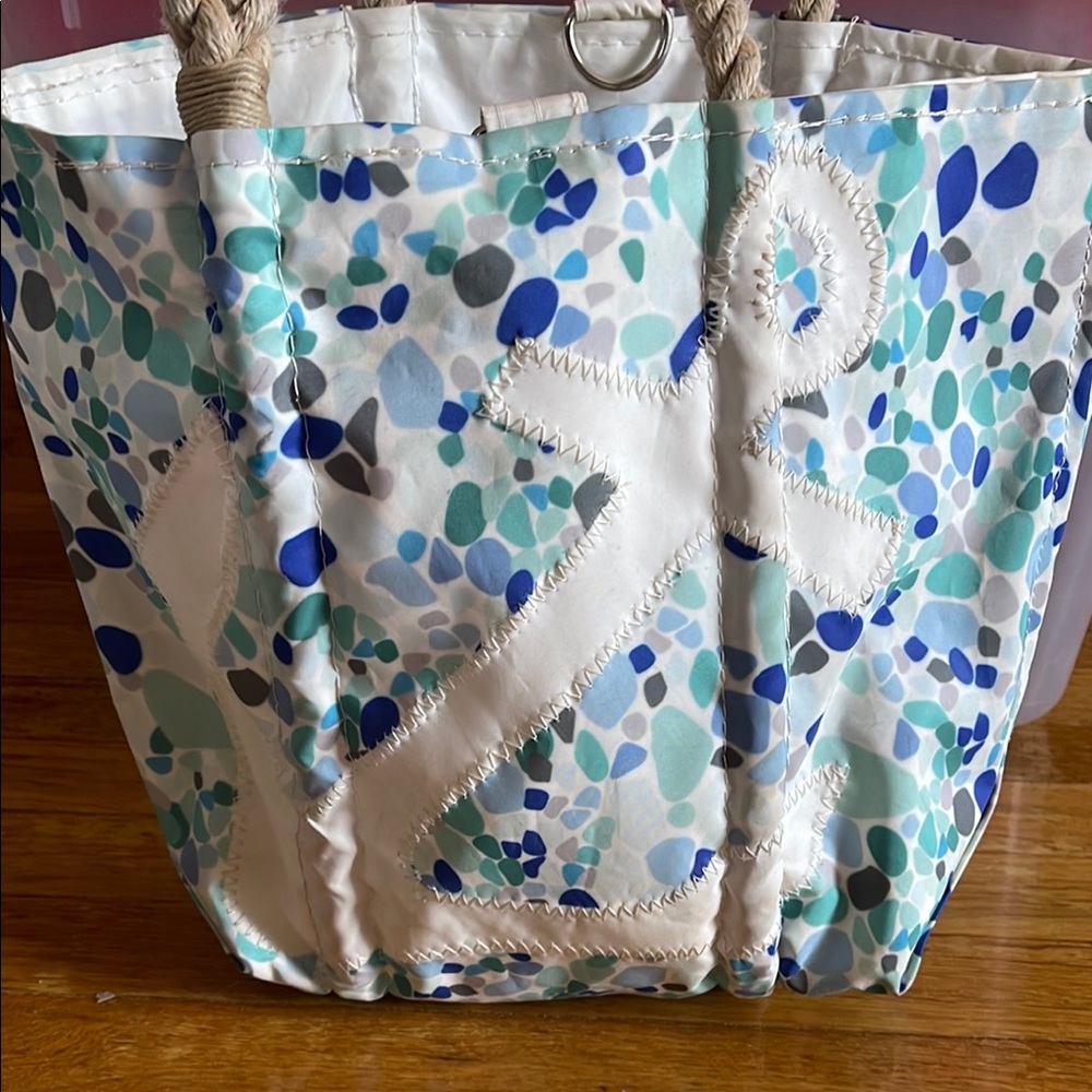 Blue and White Sea glass Anchor Sea Bag medium